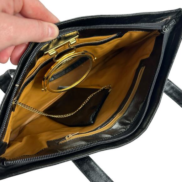 Vintage Lou Taylor Black Purse Handbag Made in Italy with Gold Hardware - Picture 14 of 16